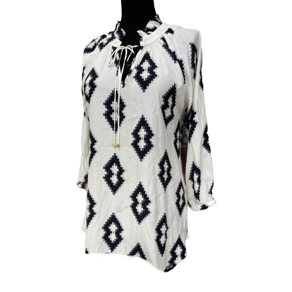 Britt Ryan Silk Geometric Long Sleeve Blouse Sz M - Picture 2 of 13